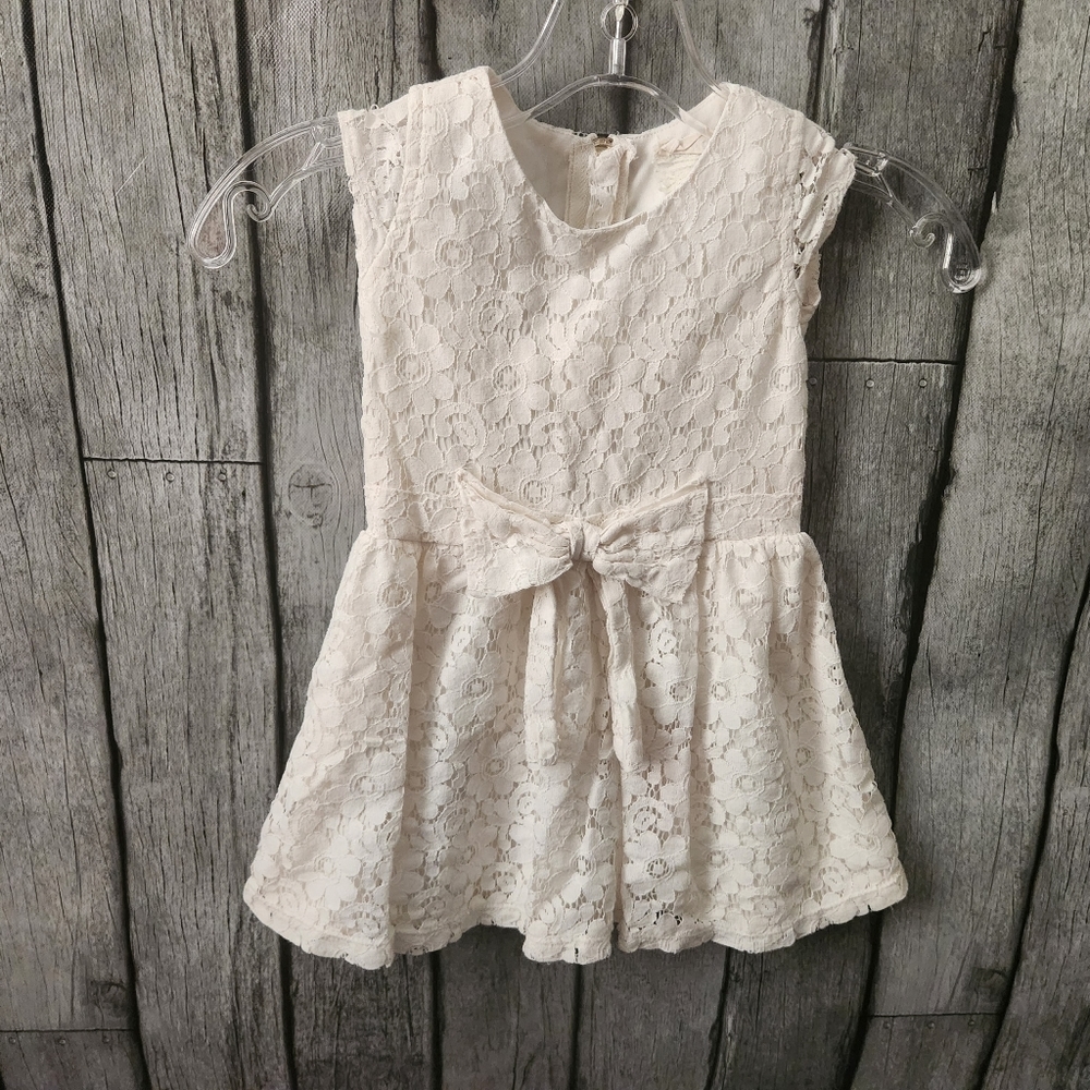 Btween White Lace‎ Dress with Bow
